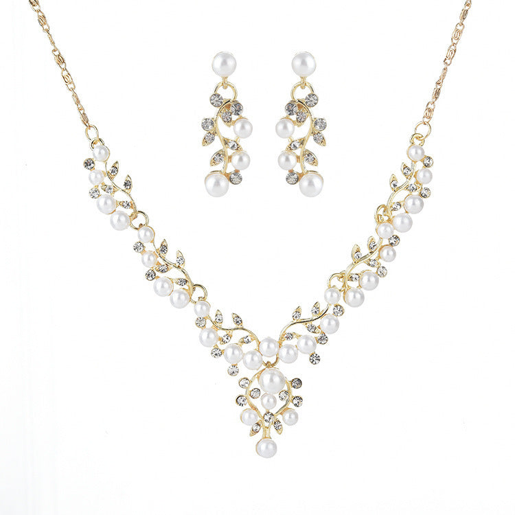  Rhinestones & Pearl Necklace Earrings Jewelry Set YongxiJewelry 4