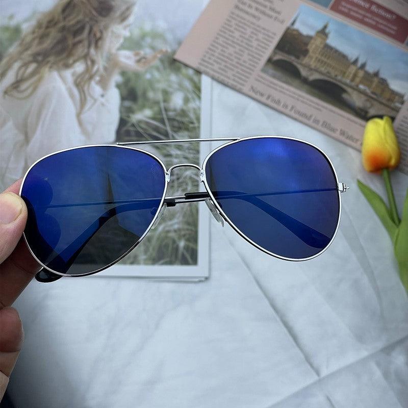 Gradient Sunglasses Silver-framed ice blue lenses YongxiJewelry