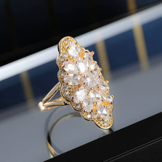 Sparkle Flower Zircon Gold Ring YongxiJewelry 1