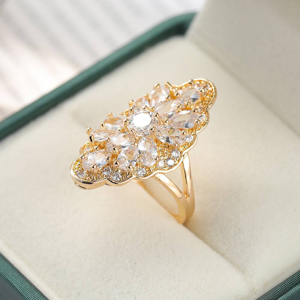 Sparkle Flower Zircon Gold Ring YongxiJewelry3