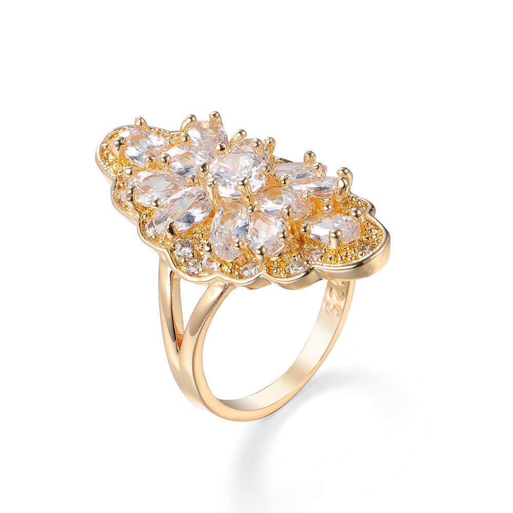 Sparkle Flower Zircon Gold Ring YongxiJewelry5