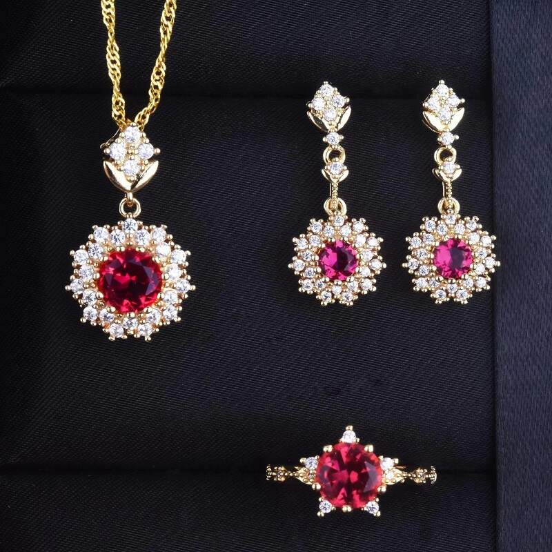 Sparkle Zircon Rhinestones Necklace Earrings Set YongxiJewelry pink