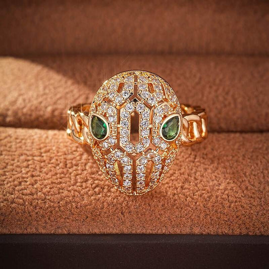 Stylish Green Zircon and Rhinestone Encrusted Gold Ring YongxiJewelry 1