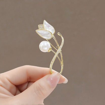 Stylish Tulip Pearl Brooch Pin YongxiJewelry 5