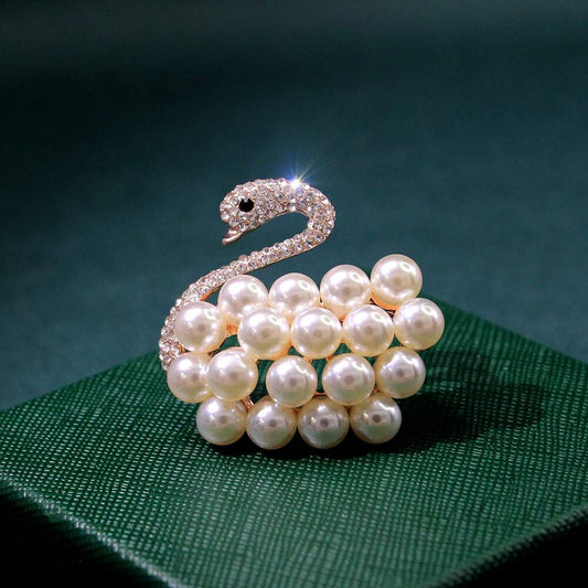 Swan Rhinestone Pearl Brooch YongxiJewelry 1