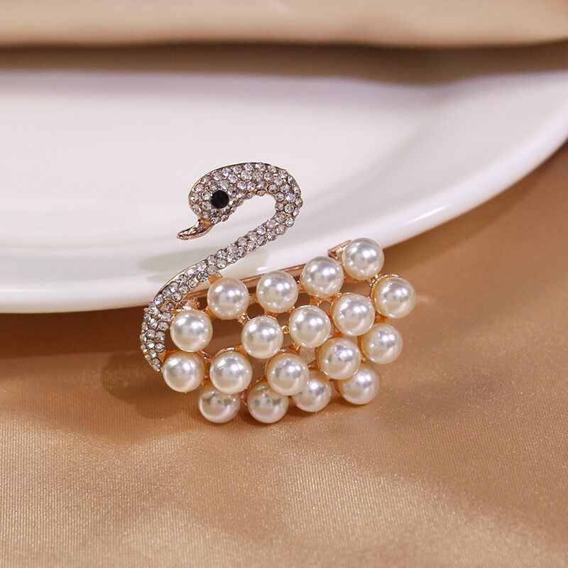 Swan Rhinestone Pearl Brooch YongxiJewelry 5