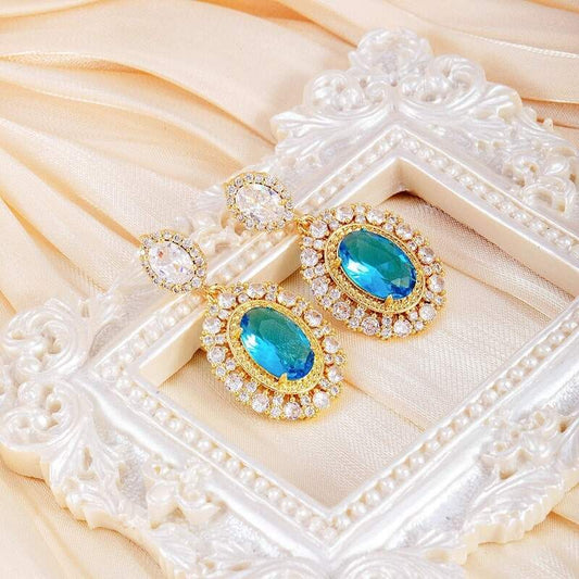 Vintage Blue Zircon Rhinestone Earrings YongxiJewelry  1