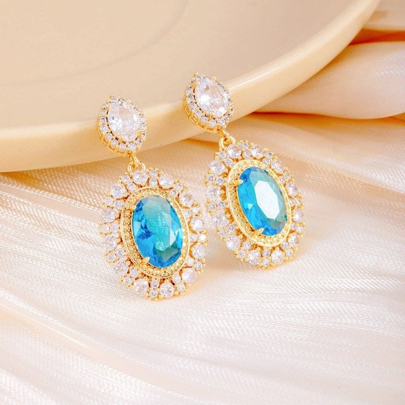 Vintage Blue Zircon Rhinestone Earrings YongxiJewelry  2