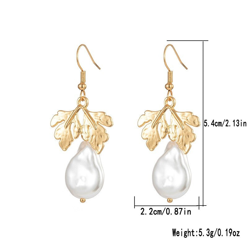 Vintage Gold Leaf And Baroque Pearl Drop Earrings YongxiJewelry 5