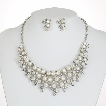 Vintage Rhinestones And Pearl Necklace Set YongxiJewelry Silver