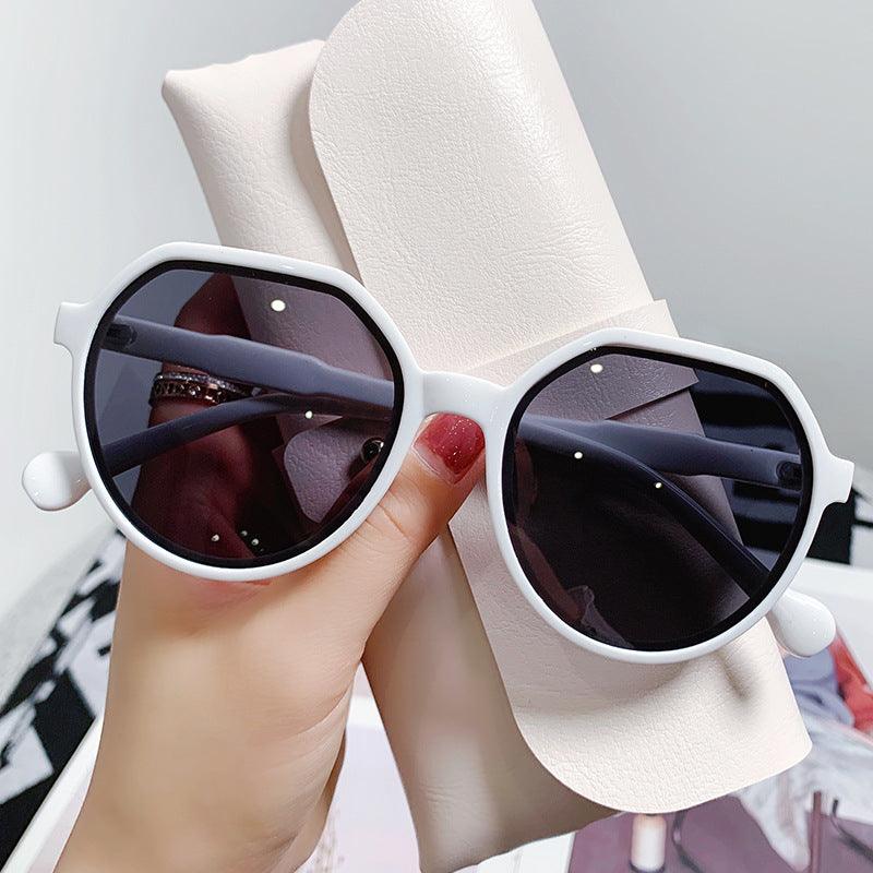 Round Sunglasses White frame grey lenses YongxiJewelry