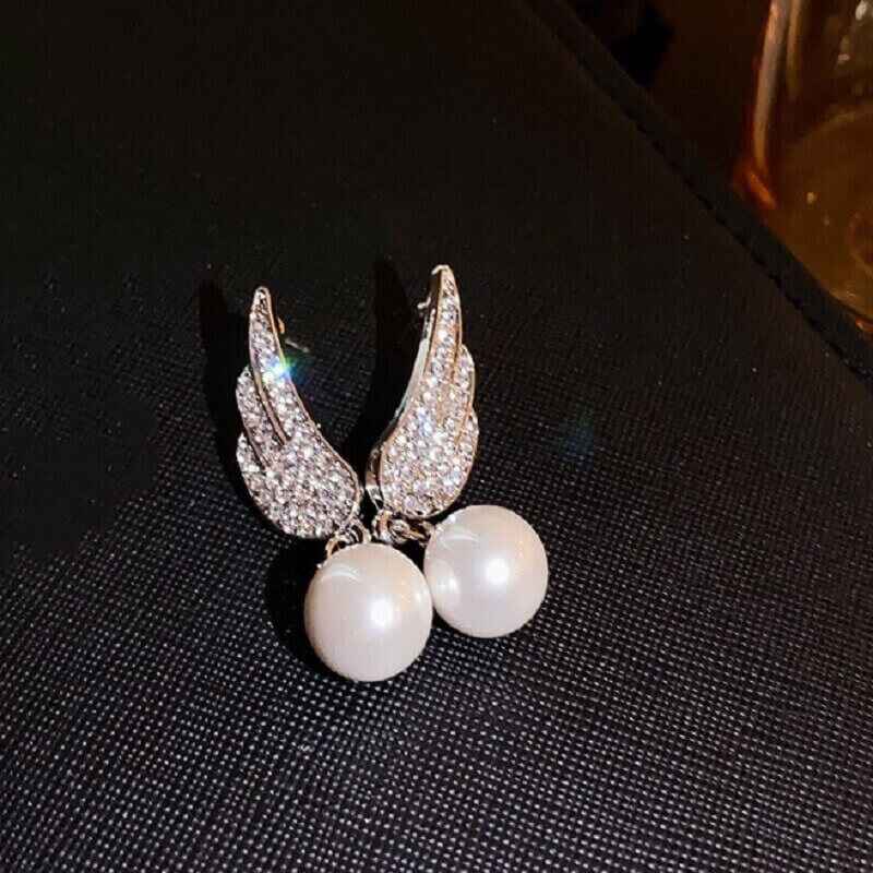 Winged Rhinestone Pearl   Necklace & Earrings Set YongxiJewelry 4