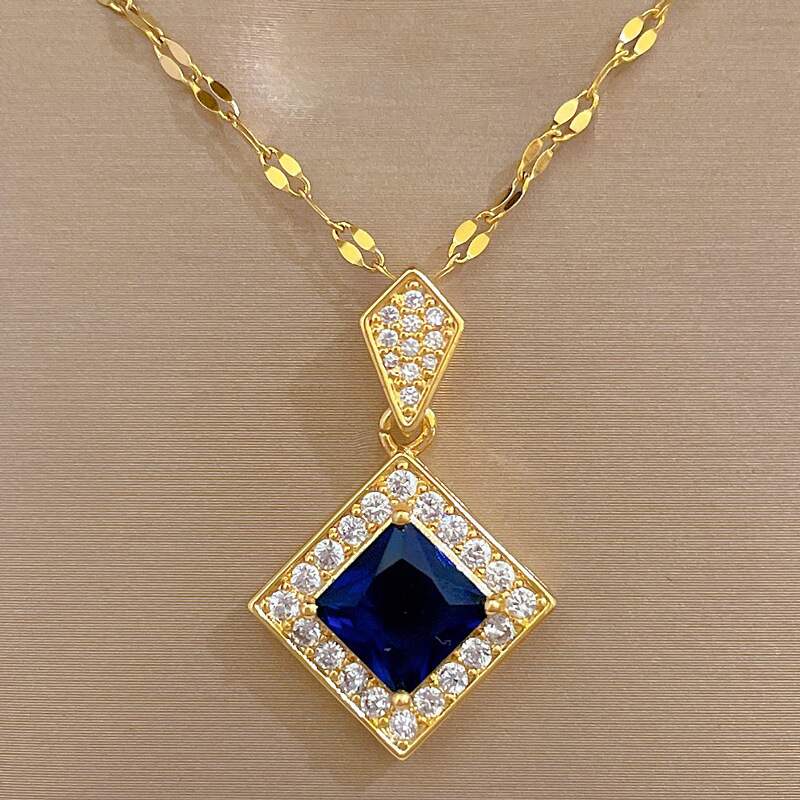 Zircon Rhinestones Necklace Earrings Set YongxiJewelry blue 2