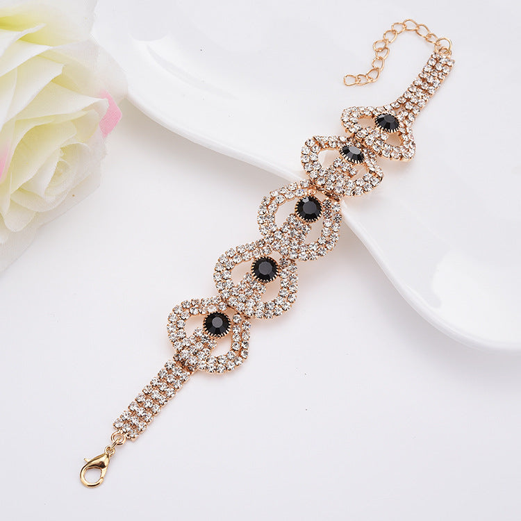 Gemstone Rhinestone Bracelet YongxiJewelry Gold-Black