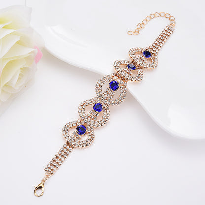 Gemstone Rhinestone Bracelet YongxiJewelry Gold-Blue