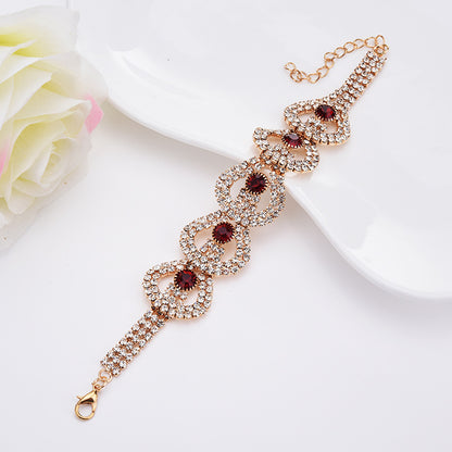 Gemstone Rhinestone Bracelet YongxiJewelry Gold-Red