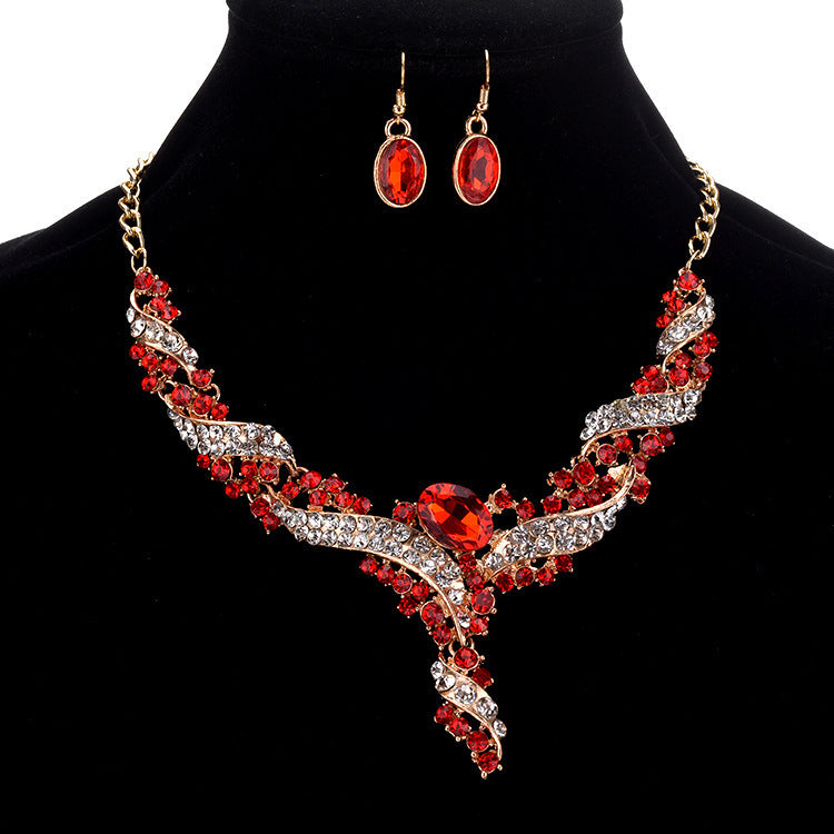 Multicolored Gemstone Necklace & Earrings Set YongxiJewelry Red