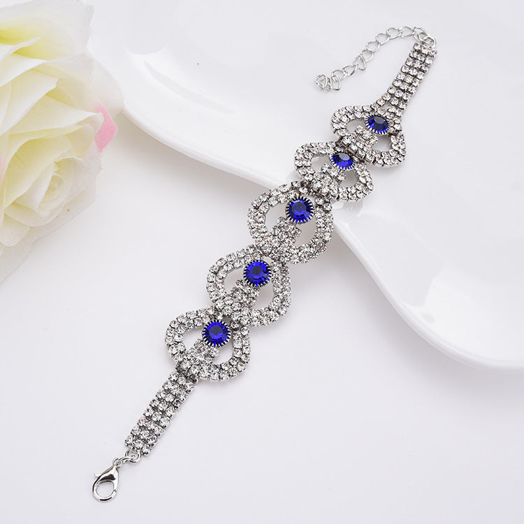 Gemstone Rhinestone Bracelet YongxiJewelry Silver-Blue