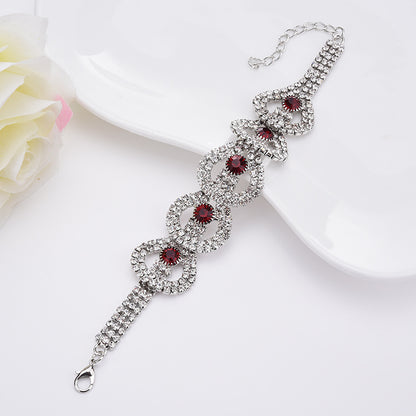 Gemstone Rhinestone Bracelet YongxiJewelry Silver-Red